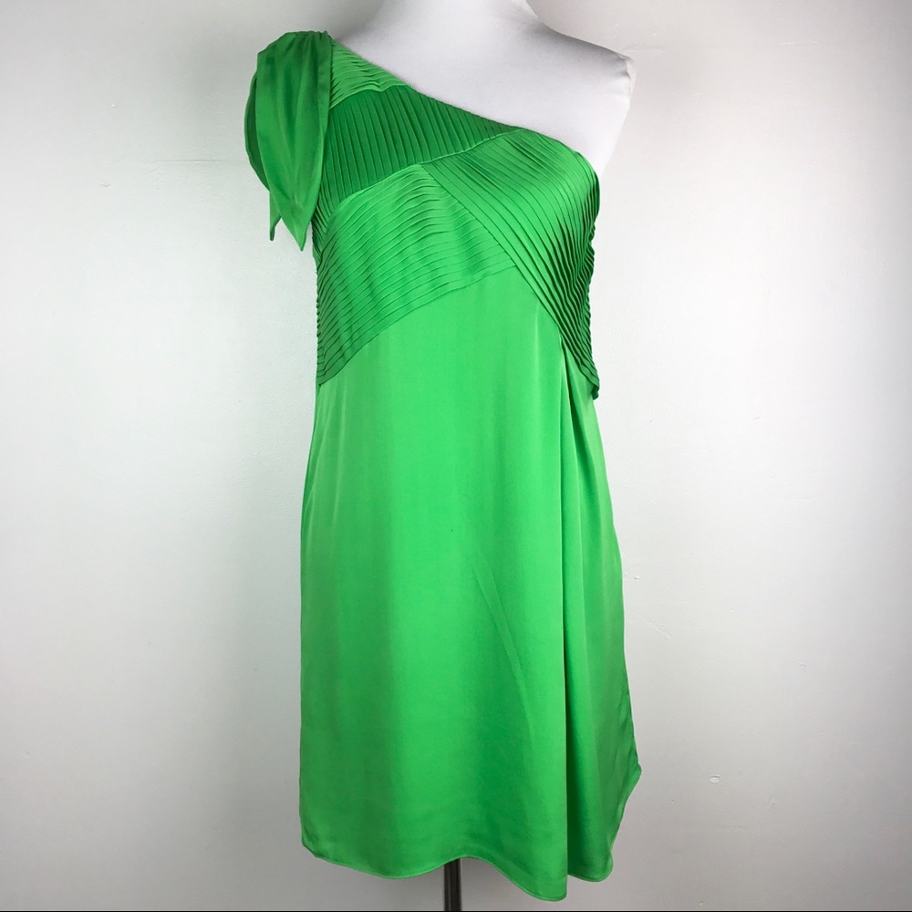 Alice + Olivia Green One Shoulder Silk Dress